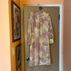 Funky Vintage Polyester Dress Tori Richard, Midi Smock Style w/ Long Sleeves